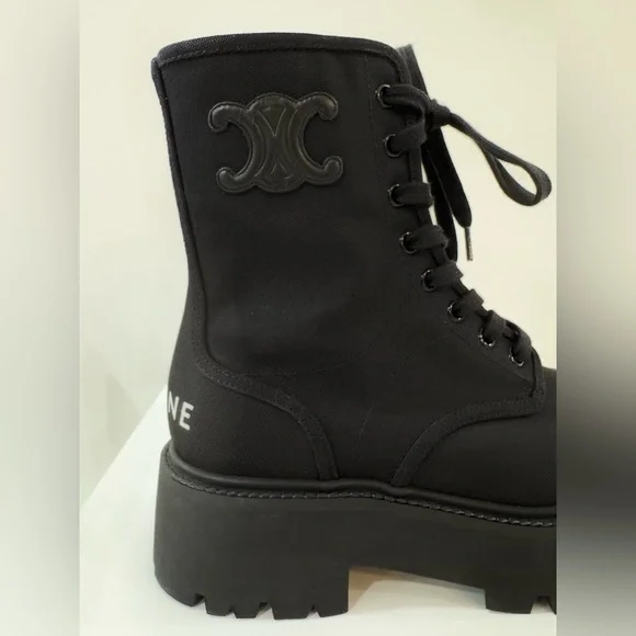 CELINE Black 45mm Bulky Laced-up Boots in Nylon